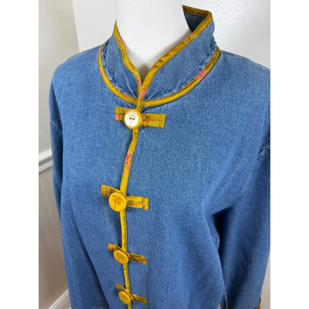 Hearts of Palm Vintage Denim‎ Mandarin Collar Jacket Embroidered Women Size 18